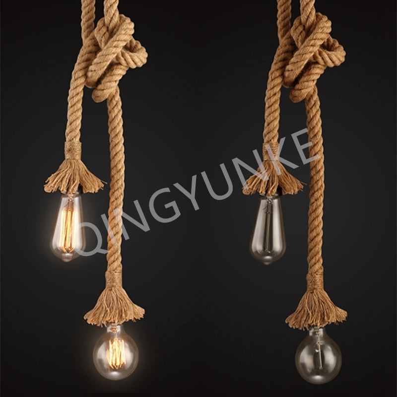 Hemp Rope Led Vintage Rattan Hanging Light