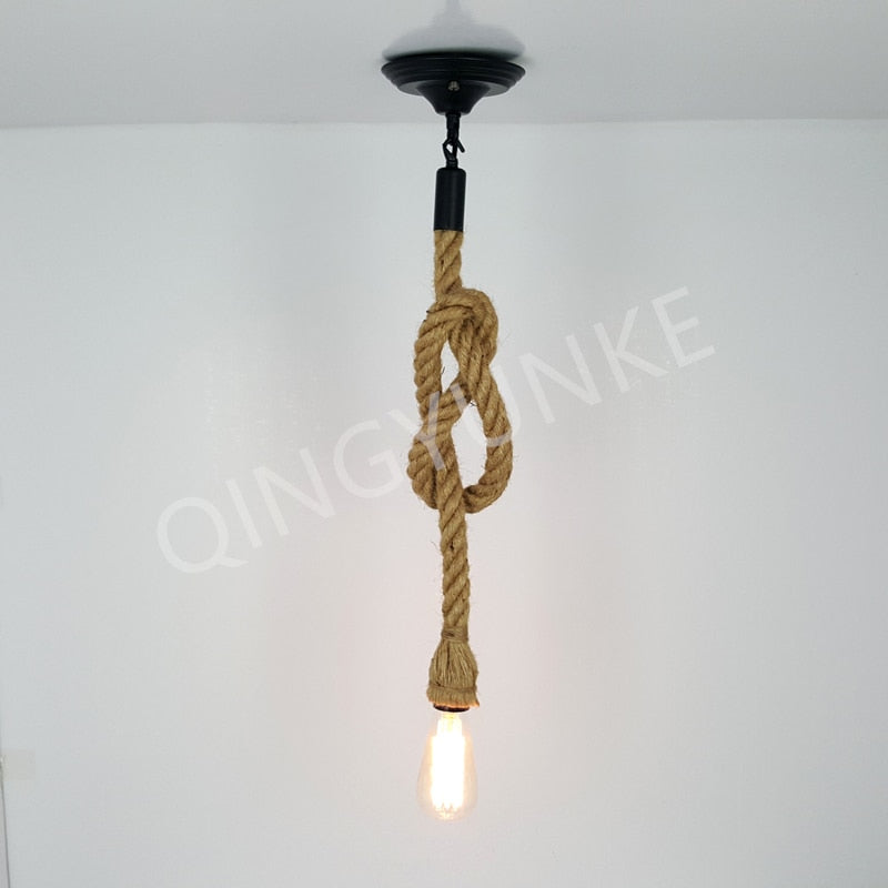 Hemp Rope Led Vintage Rattan Hanging Light
