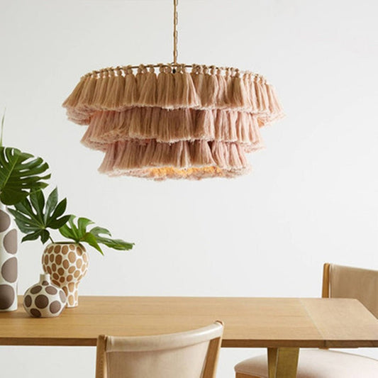 Bohemian Chandelier Cotton Pink Lampshade Chandelier - Querencian