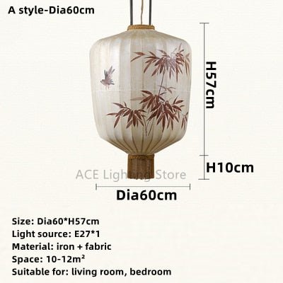 Chinese Fabric Hand Drawn Pattern Lantern Lamp - Querencian