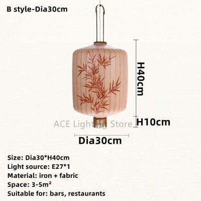 Chinese Fabric Hand Drawn Pattern Lantern Lamp - Querencian