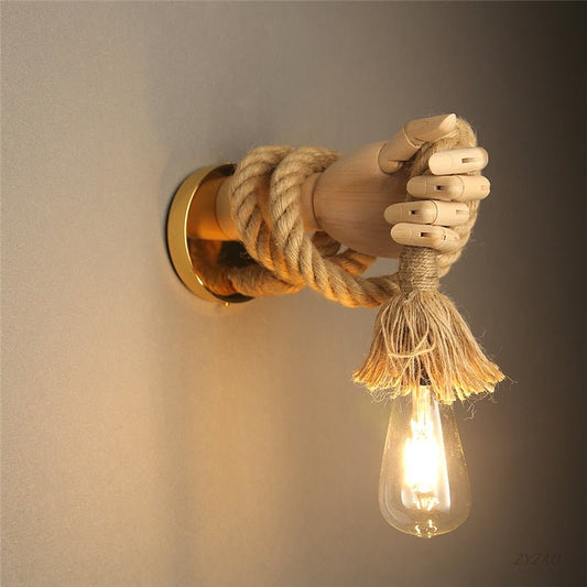 Hand Shape Industrial Hemp Rope Wall Lamps - Querencian