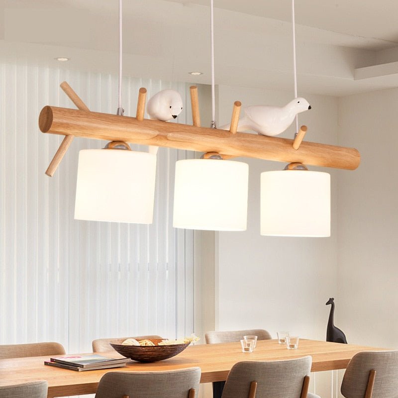 Nordic Long White Glass Wood Chandelier - Querencian