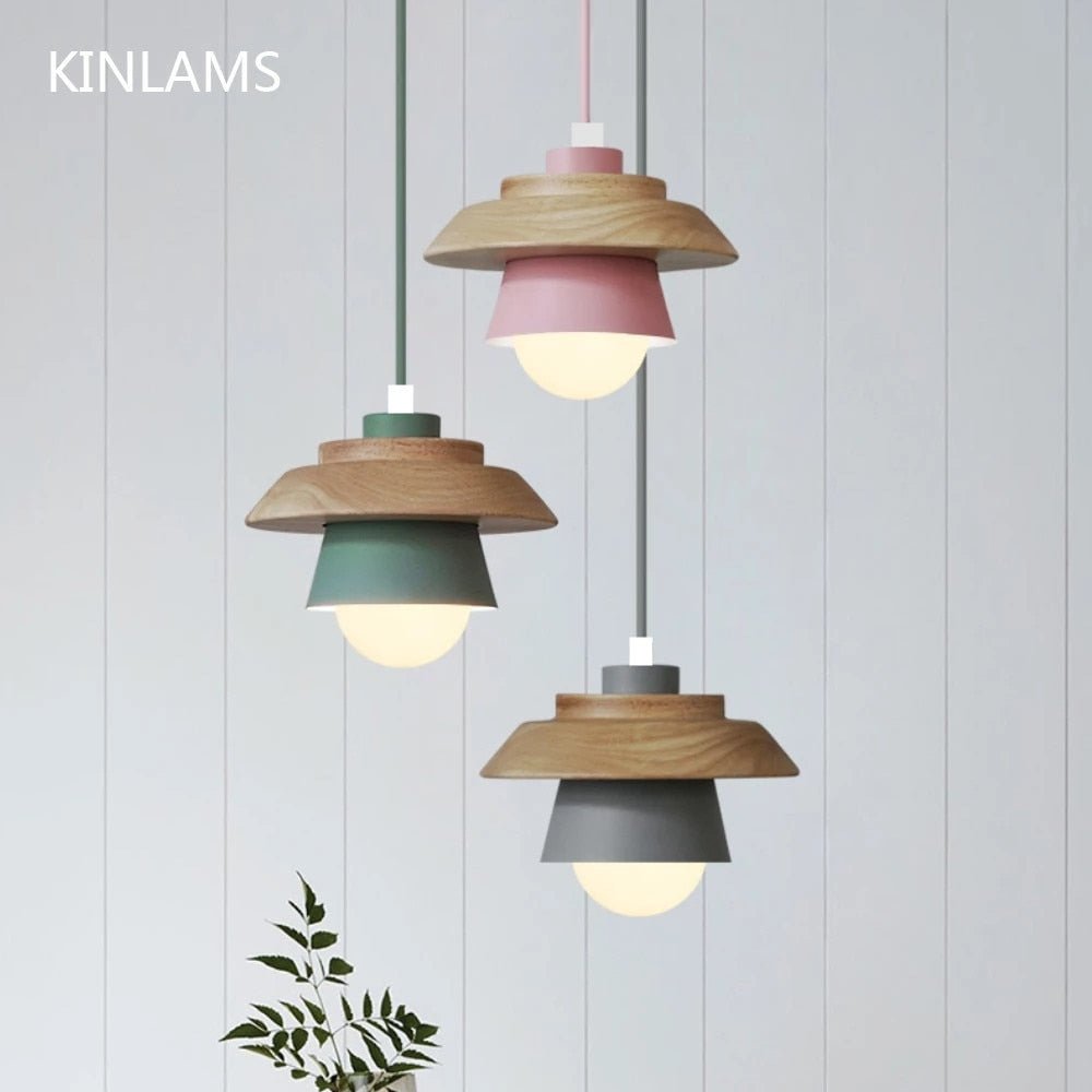 Wood Macaron Colorful Pendant Lights - Querencian